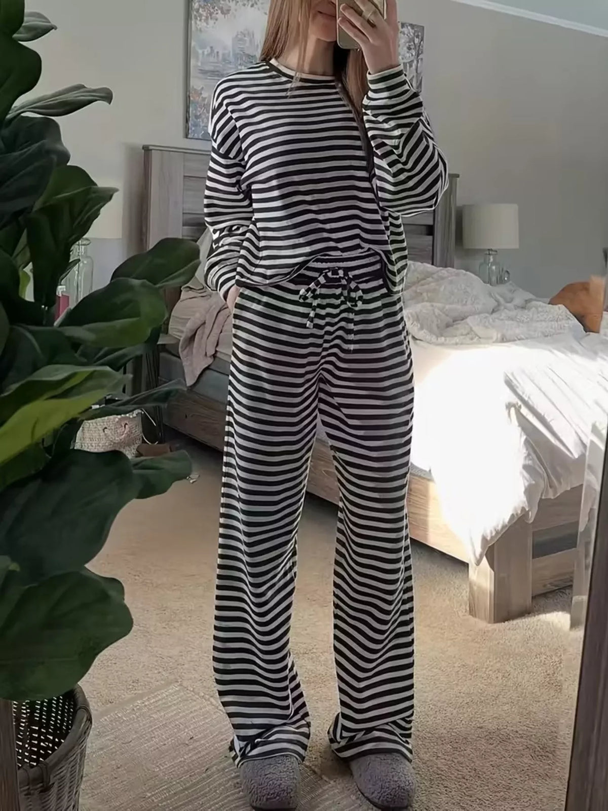 Striped Long Sleeve Top and Pants Set