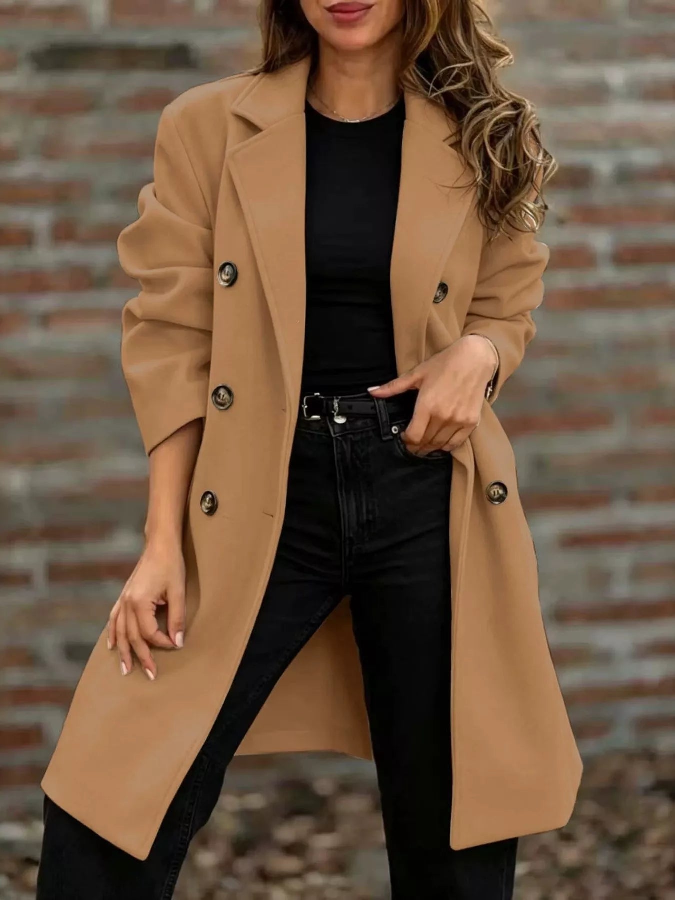 Full Size Double-Breasted Lapel Collar Coat Plus Size