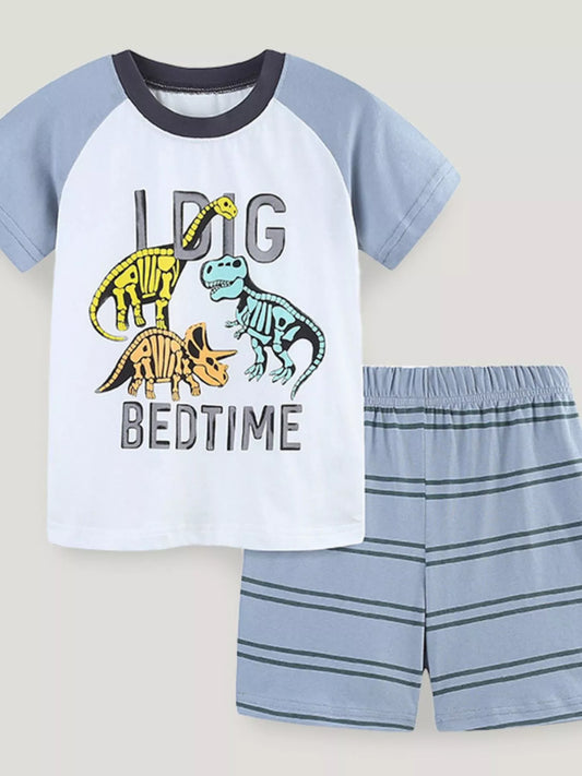 Children's Dinosaur Print Top and Striped Shorts Set