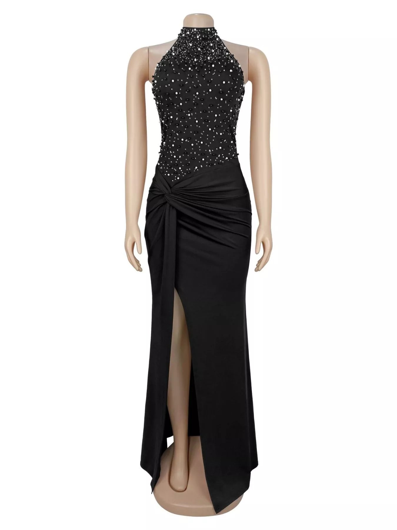 Slit Rhinestone Sleeveless Maxi Dress