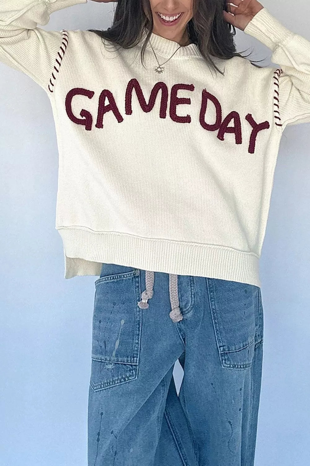 Drop Shoulder Game Day Letter Sweater