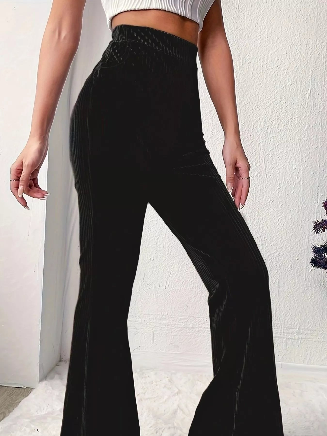 Full Size High-Waisted Velvet Flare Pants Plus Size