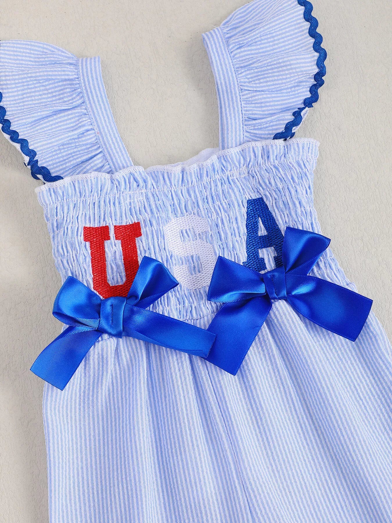 Children's USA Themed Ruffled Sleeve Smocked Jumpsuit