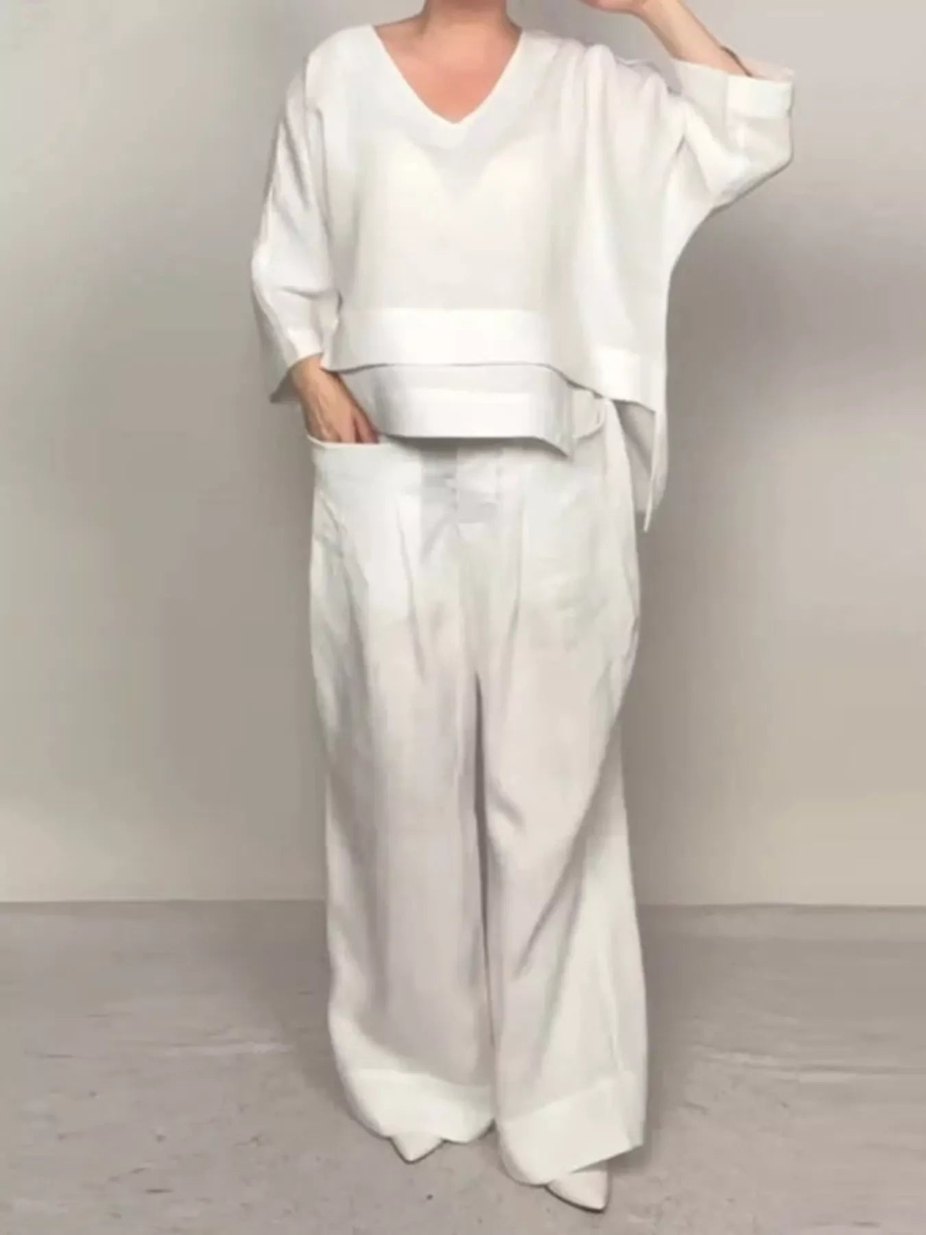 Full Size V-Neck Long Sleeve Top and Pants Set Plus Size