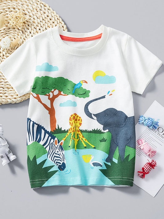 Children's Animal Print Round Neck T-Shirt