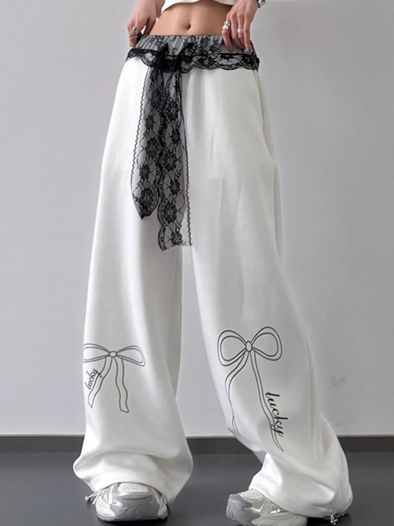 Wide Leg Pants with Lace Belt Detail