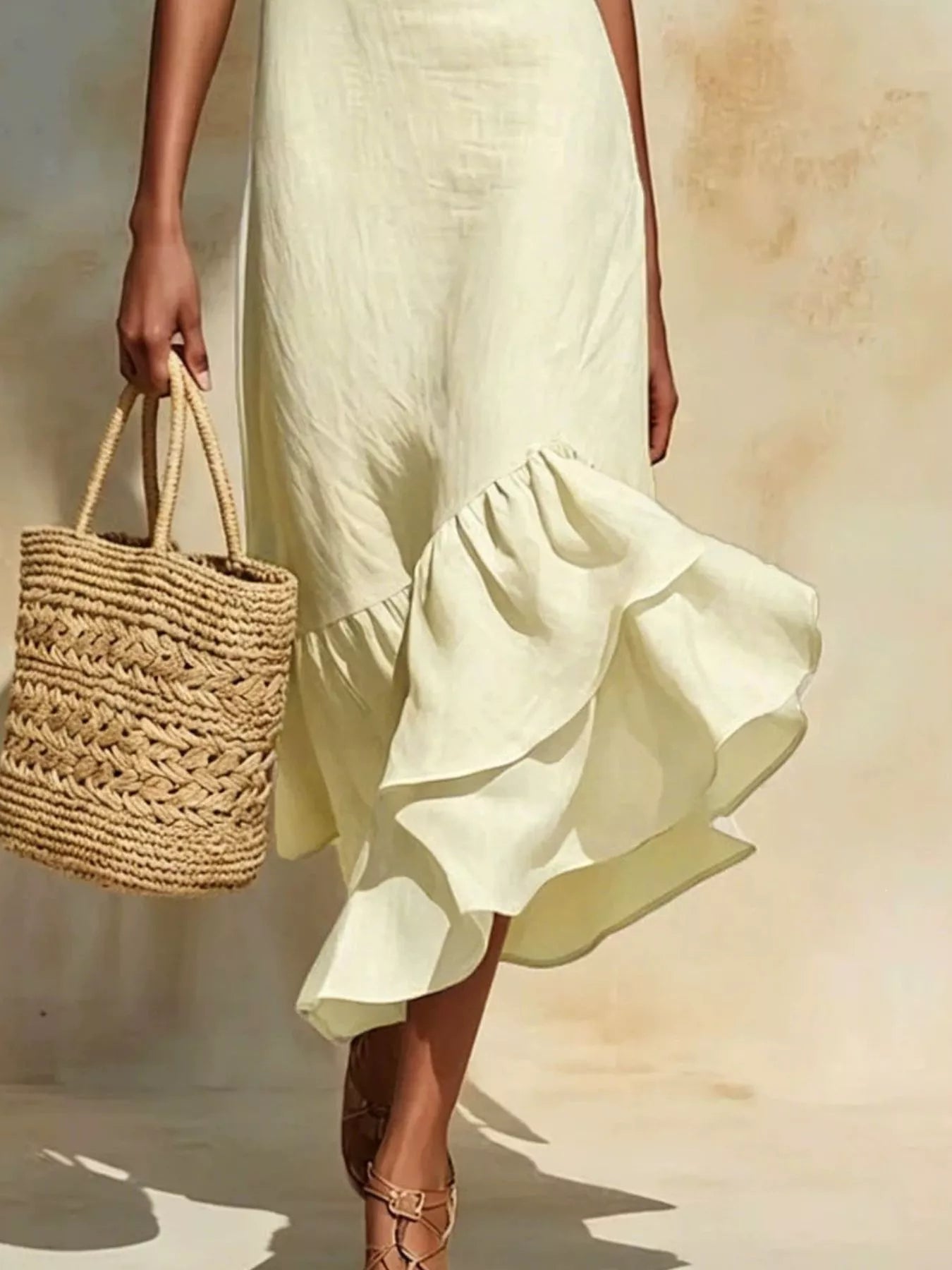 Full Size Ruffle Hem Sleeveless Midi Dress Plus Size
