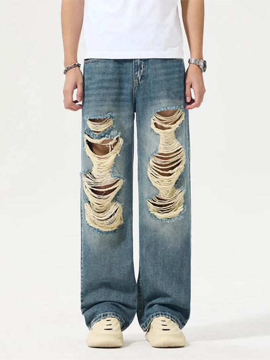Men's Full Size Distressed Wide Leg Jeans Plus Size