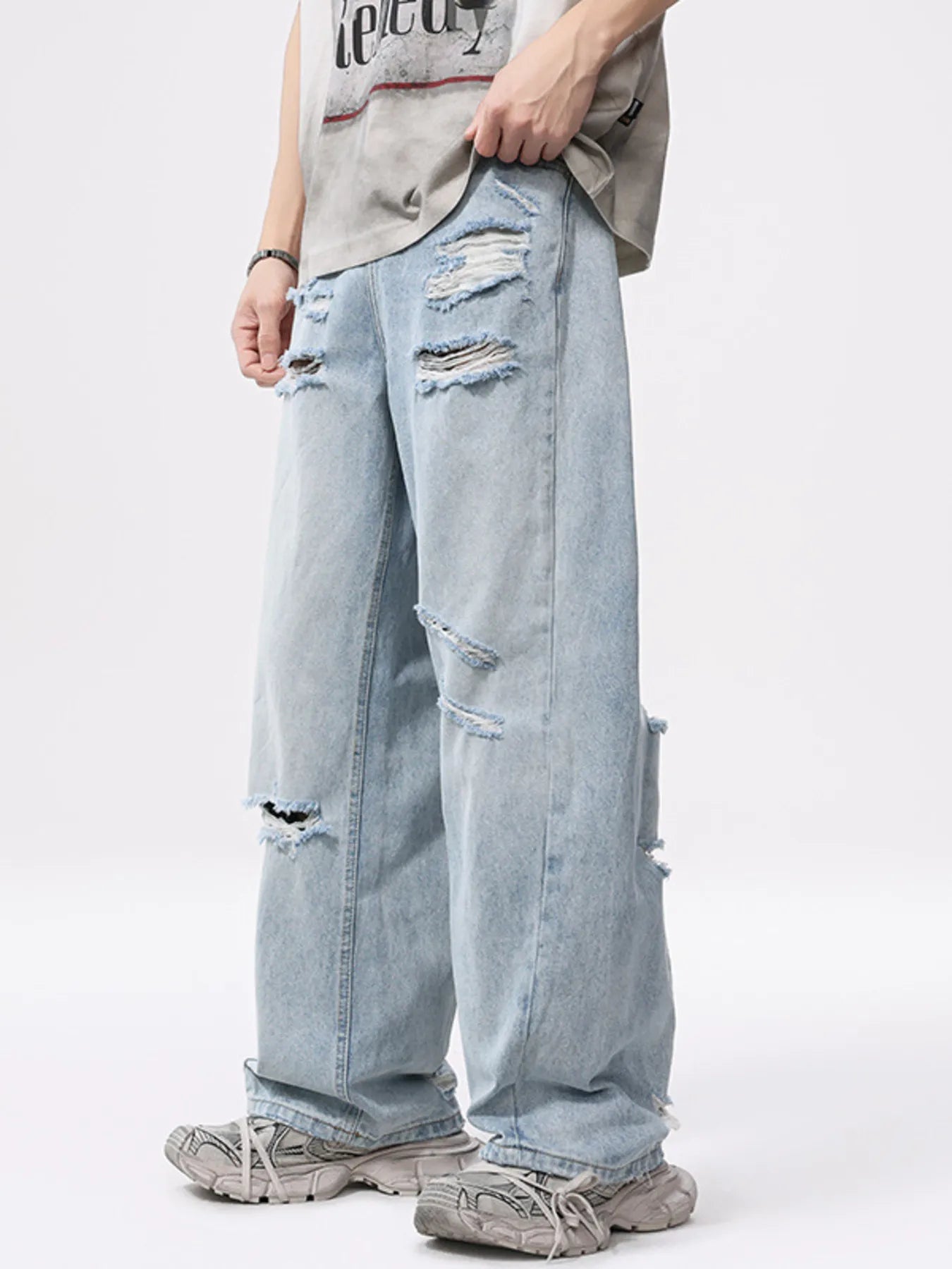 Men's Full Size Vintage Distressed Wide Leg Ripped Jeans Plus Size