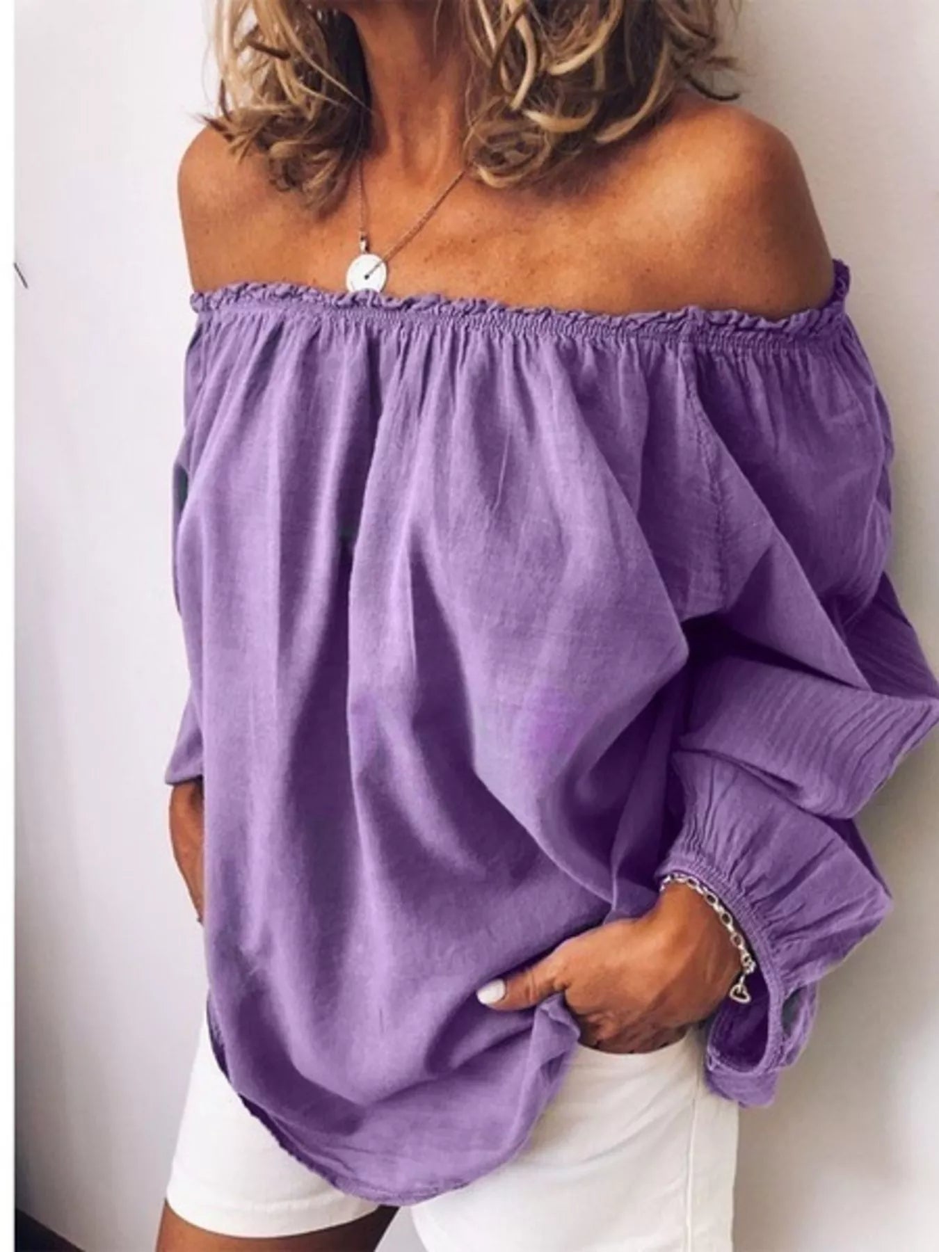 Off-Shoulder Frill Trim Blouse