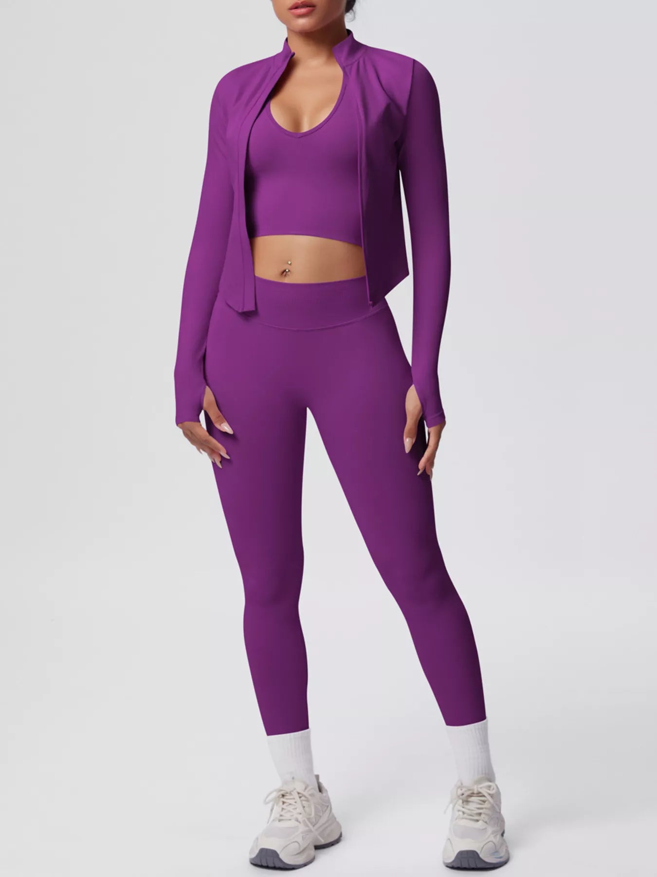 Tank & Zip-Up Jacket and Leggings Three-Piece Active Set