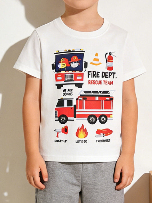 Children's Fire Truck Graphic Crew Neck T-Shirt