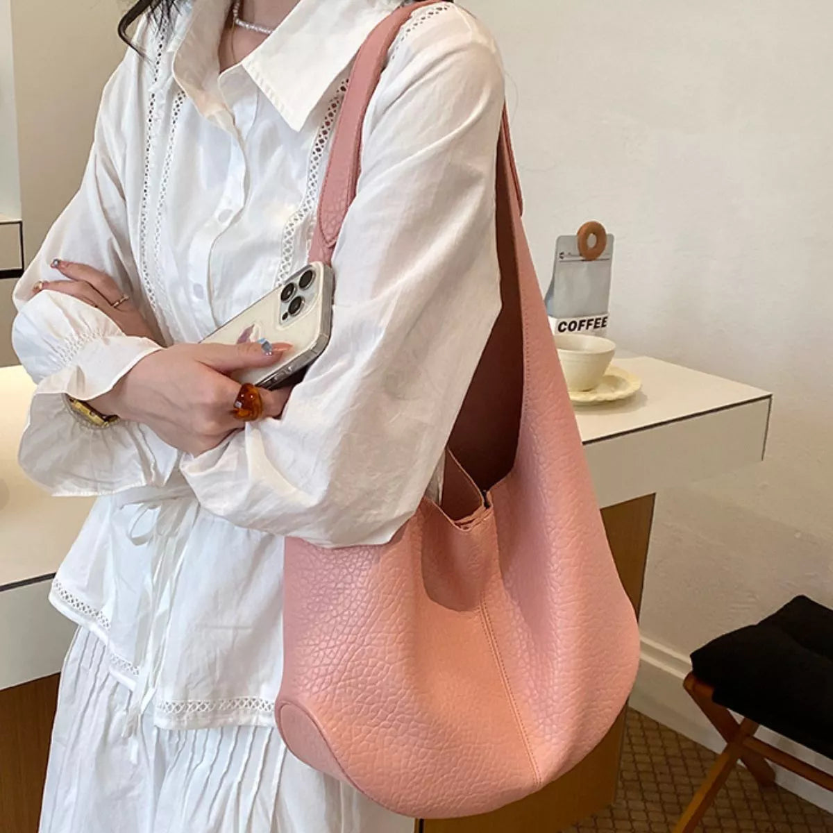 Textured Leather Shoulder Bag