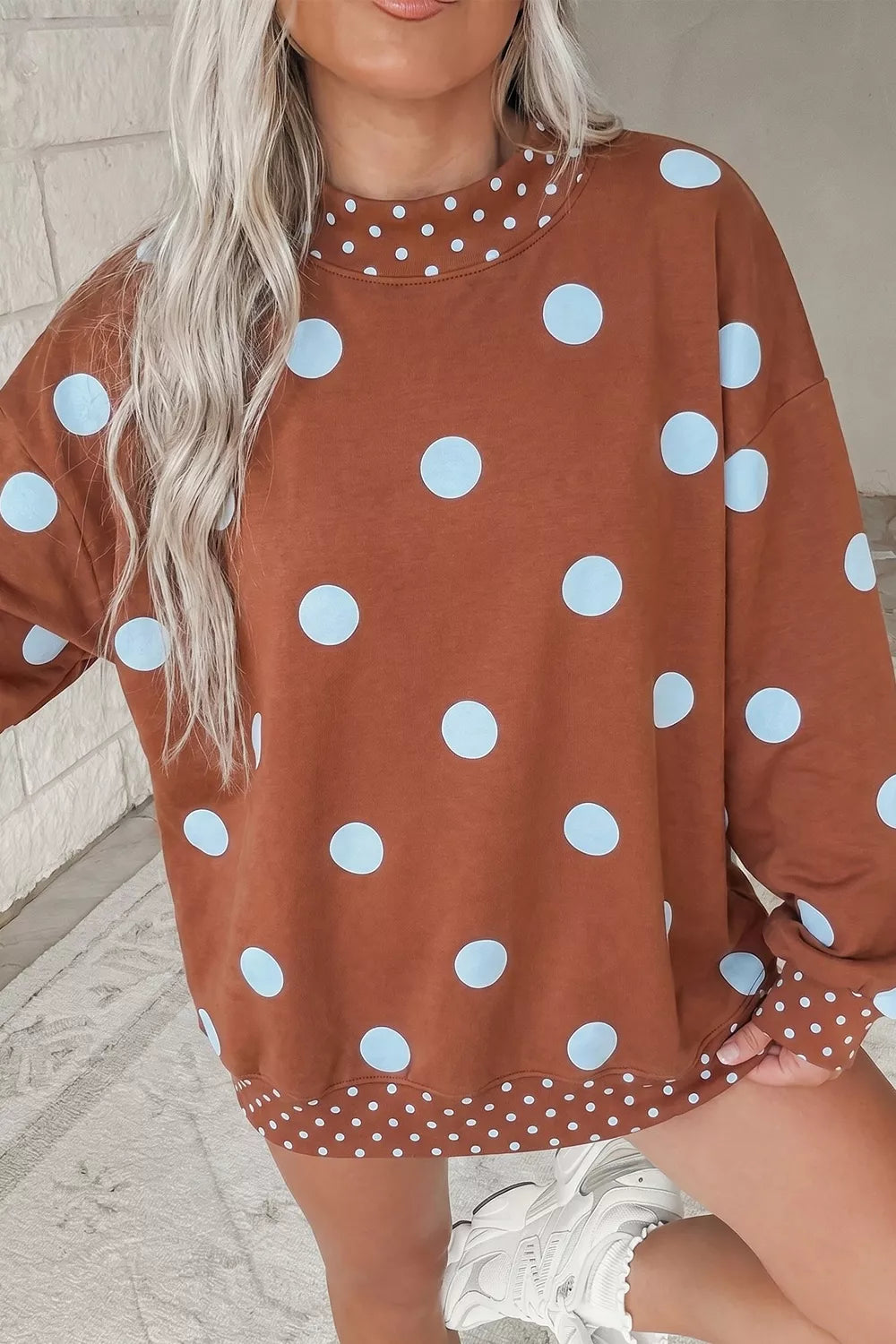 Polka Dot Dropped Shoulder Sweatshirt