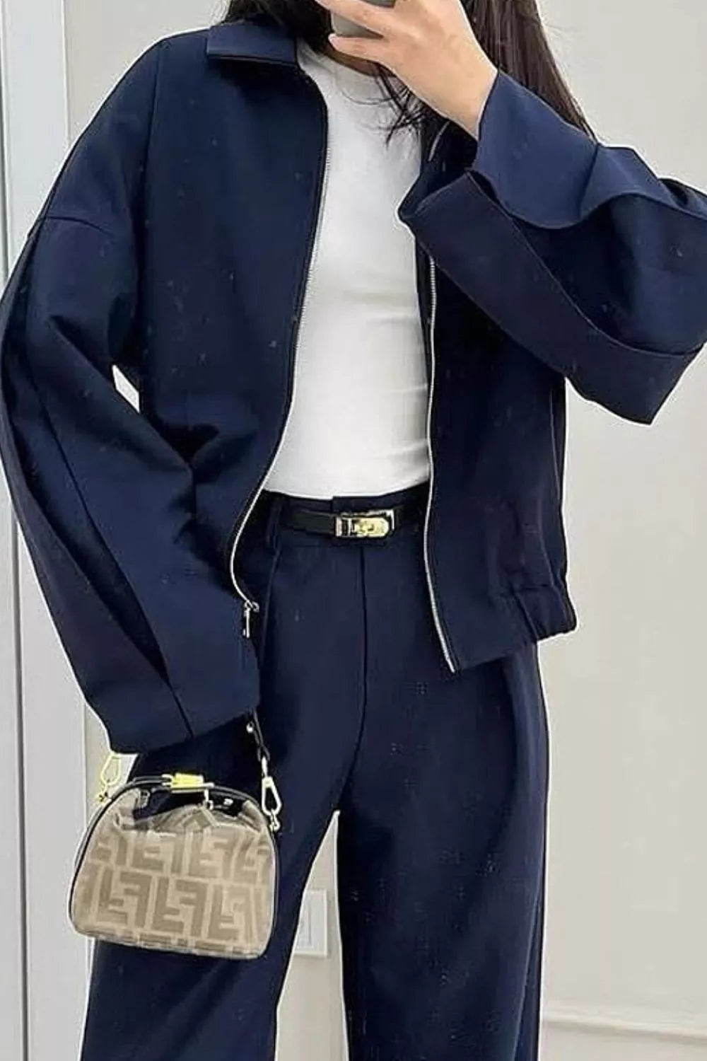 Zip-Up Jacket and Wide-Leg Pants Set