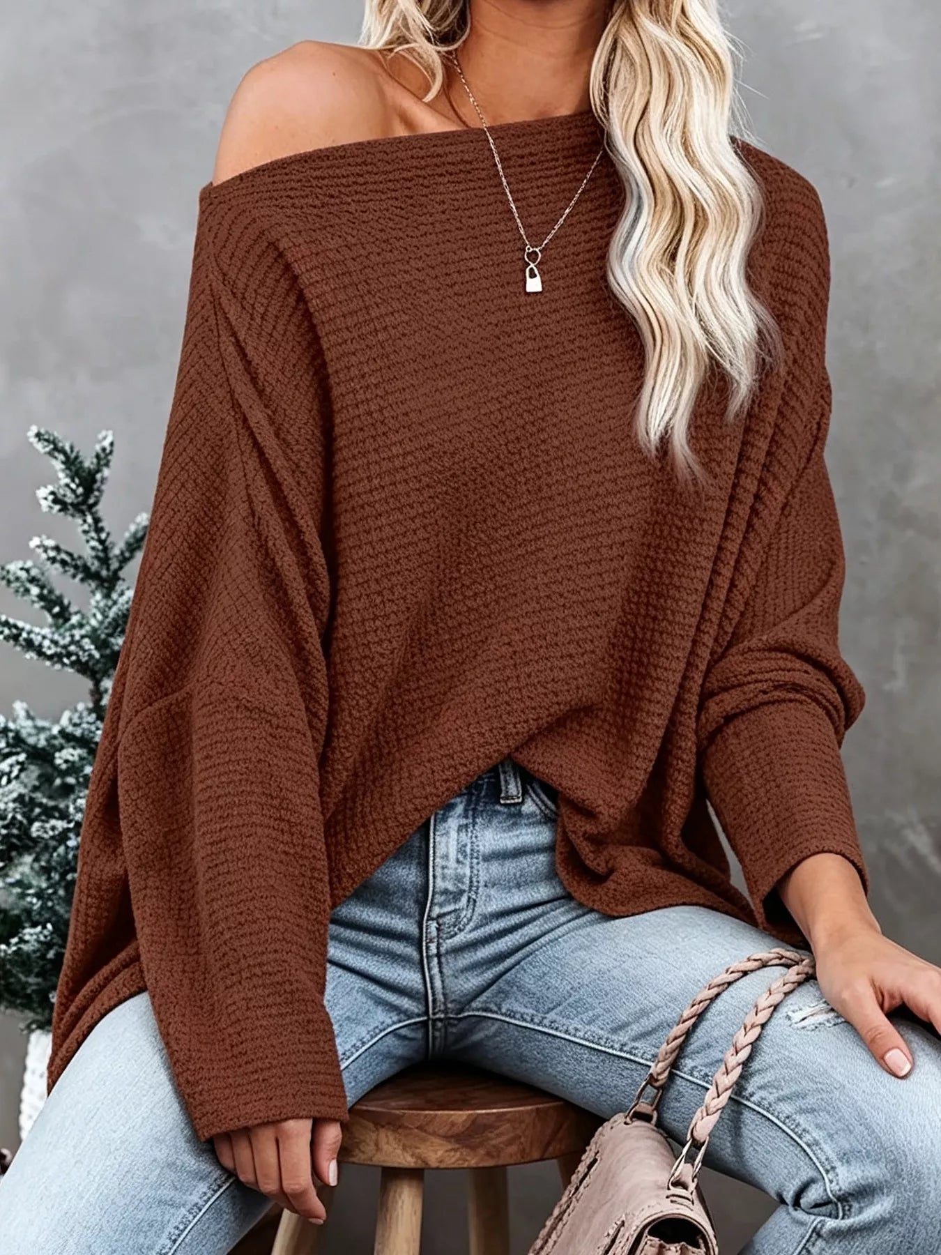 One-Shoulder Waffle Knit Top