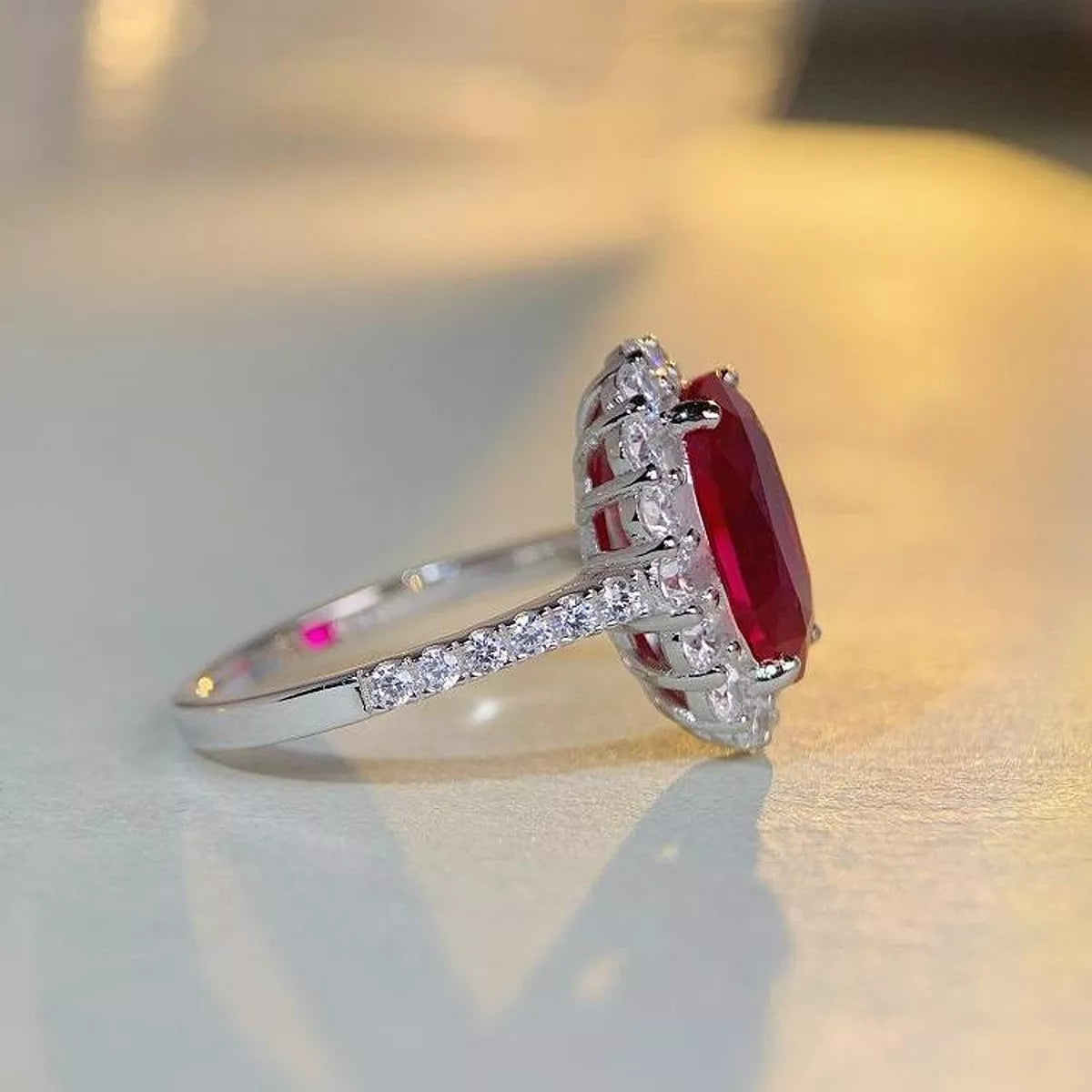 925 Sterling Silver Ring with Oval Diamond Accents