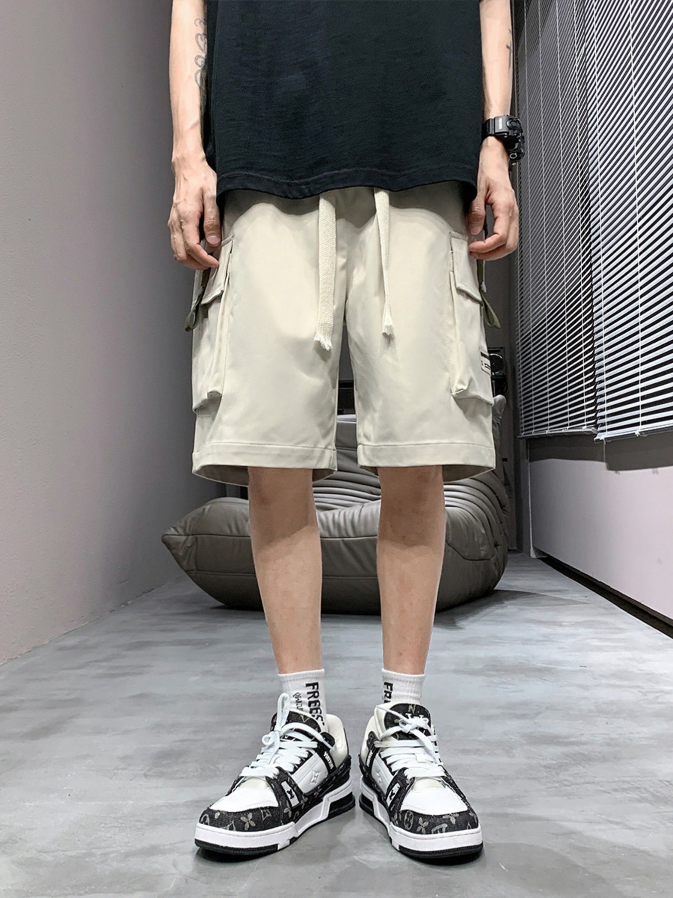 Men's Plus Size Casual Cargo Shorts with Drawstring