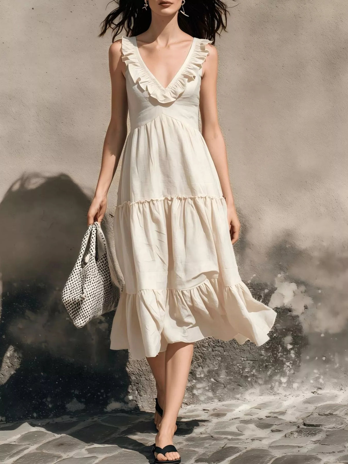 Full Size Ruffled V-Neck Tiered Midi Dress Plus Size