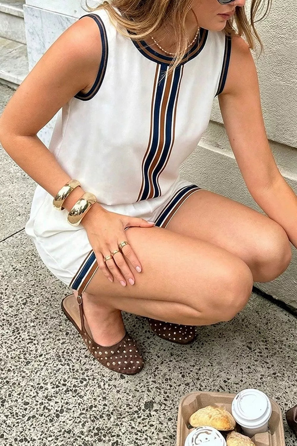 Striped Sleeveless Top and Shorts Set