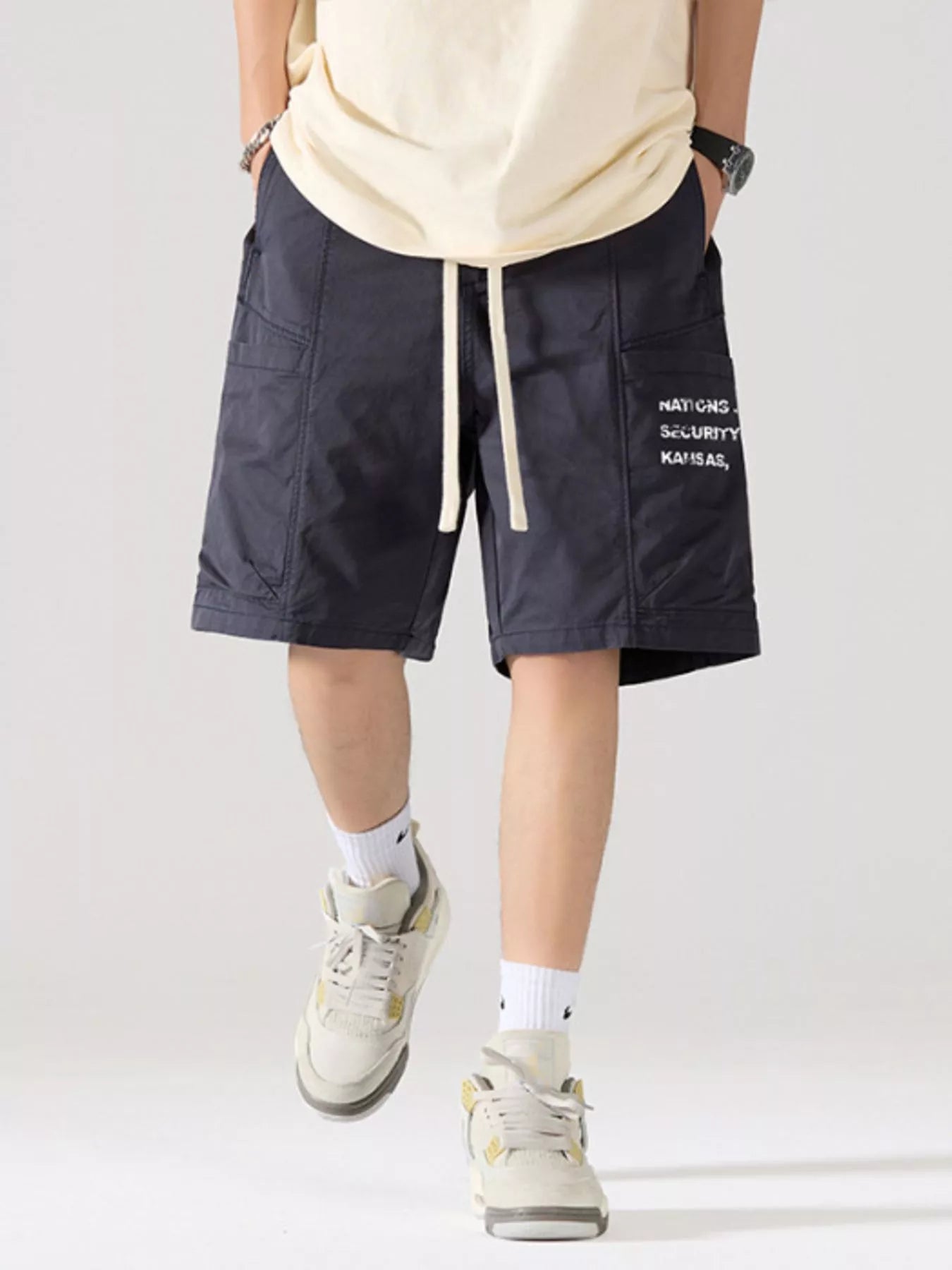 Men's Full Size Casual Cargo Shorts with Drawstring Plus Size