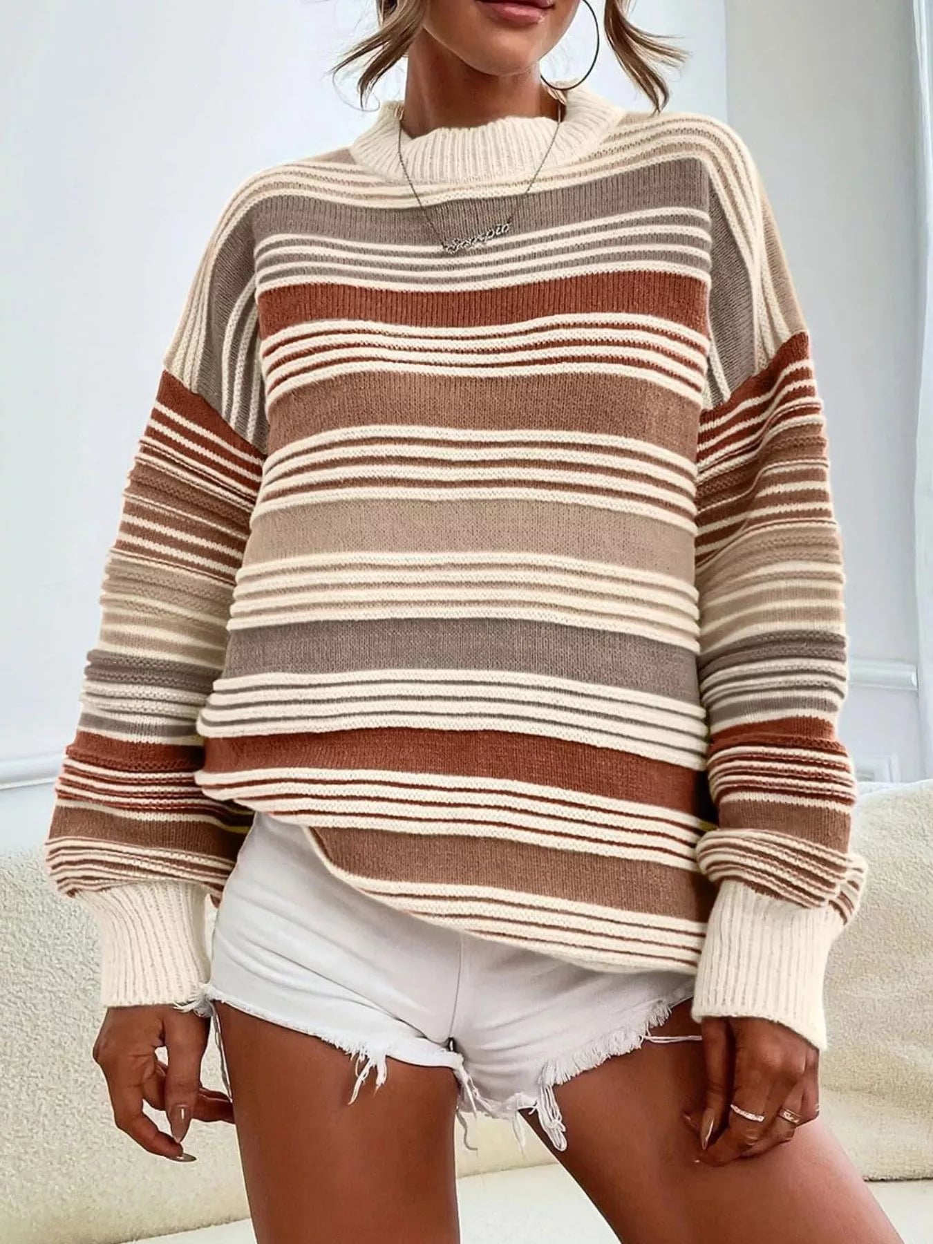 Striped Knit Long Sleeve Sweater