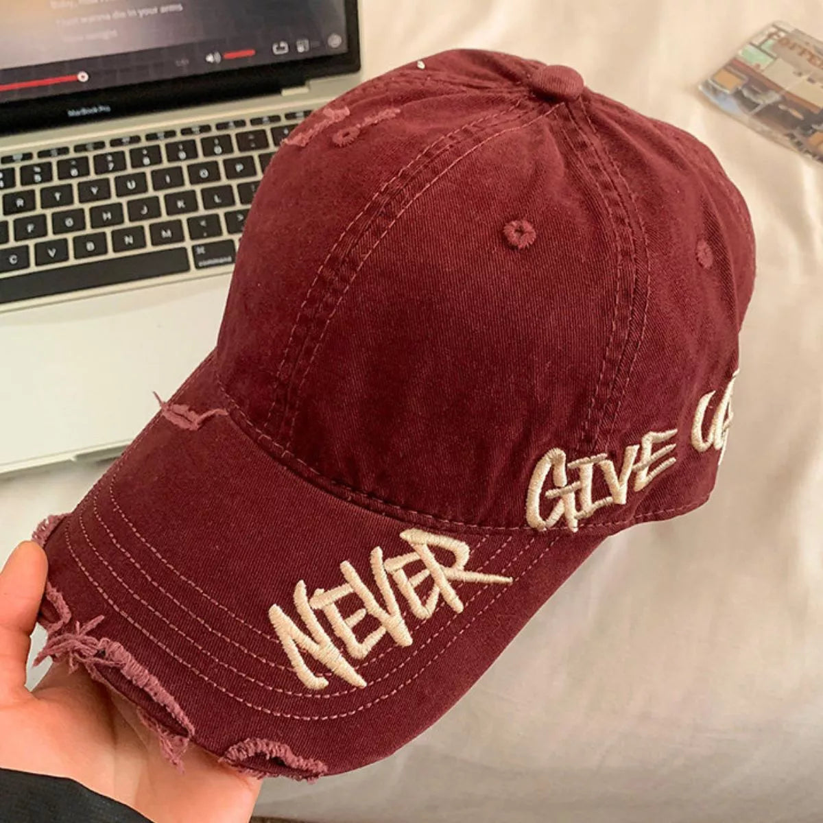 Distressed Letter Embroidered Baseball Cap