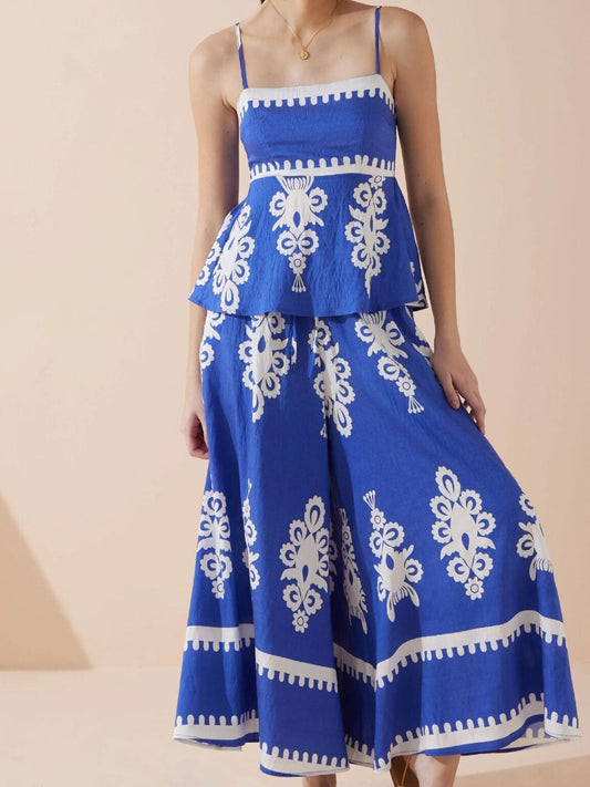Full Size Printed Cami and Wide Leg Pants Set Plus Size