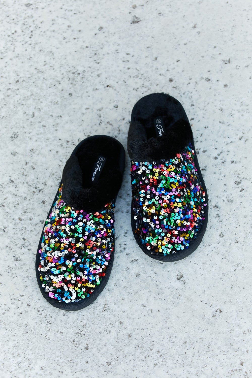 Forever Link Multicolored Sequin Faux Fur Slipper
