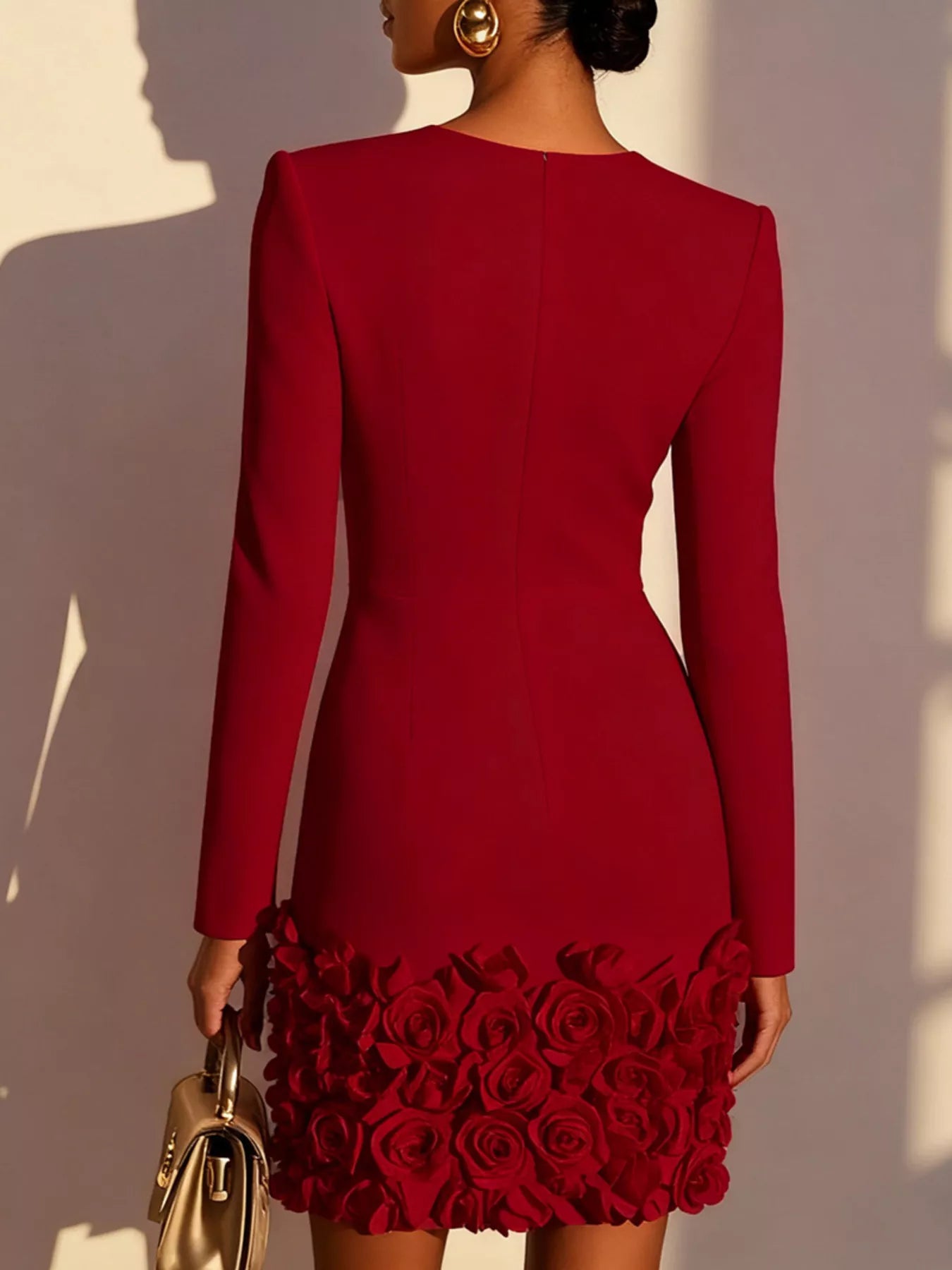 V-Neck Dress with Rose Embellishment
