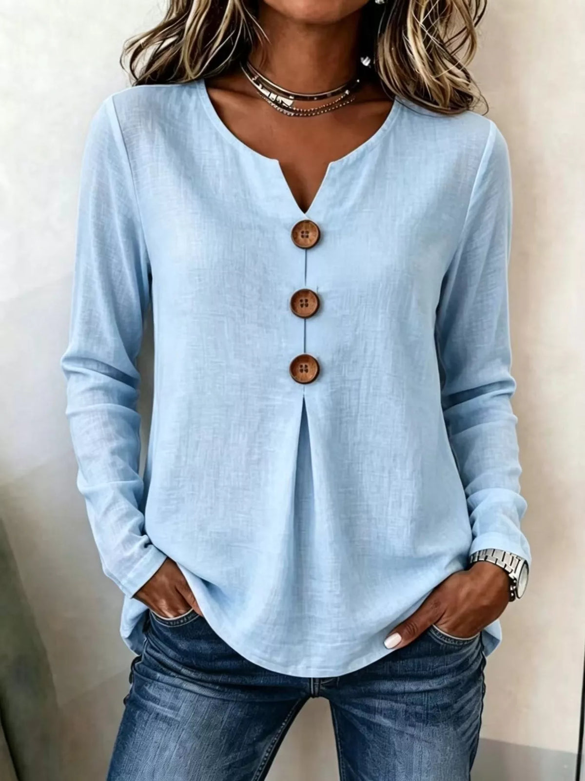 Full Size Decorative Button Long Sleeve Blouse Plus Size