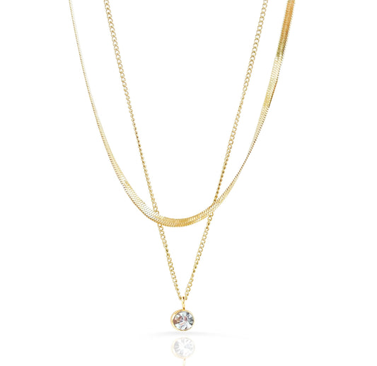 LILLE DAINTY GOLD SOLITAIRE STACK NECKLACE