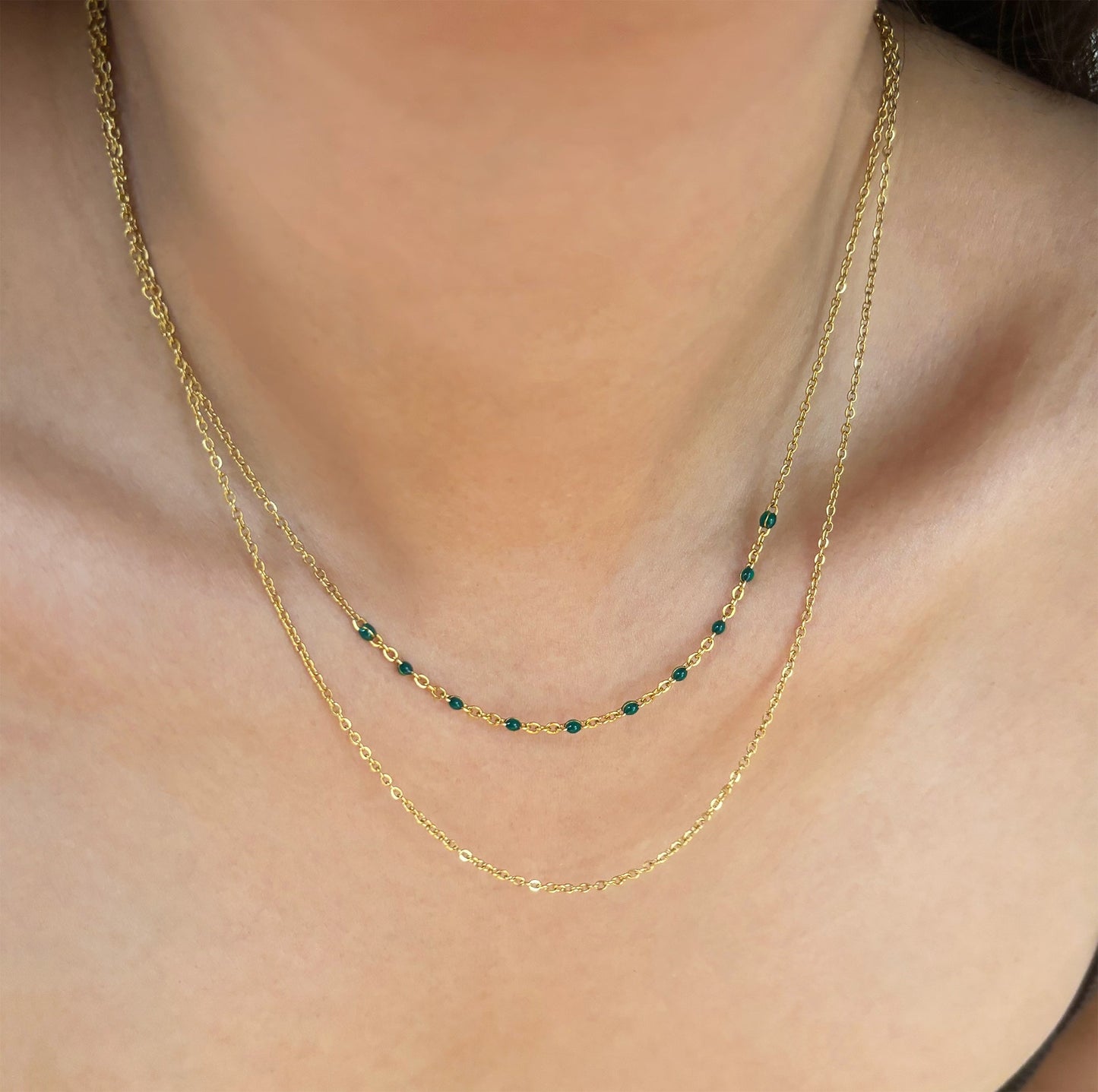 ROXI DAINTY GOLD DUO GREEN BEADED NECKLACE