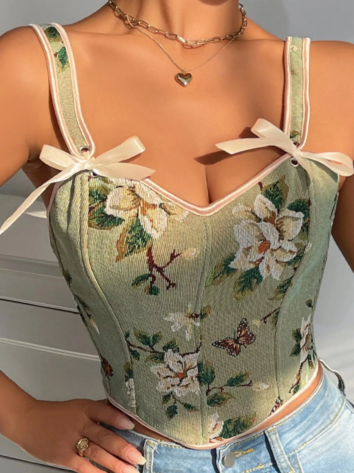 Floral Lace Up Back Tank