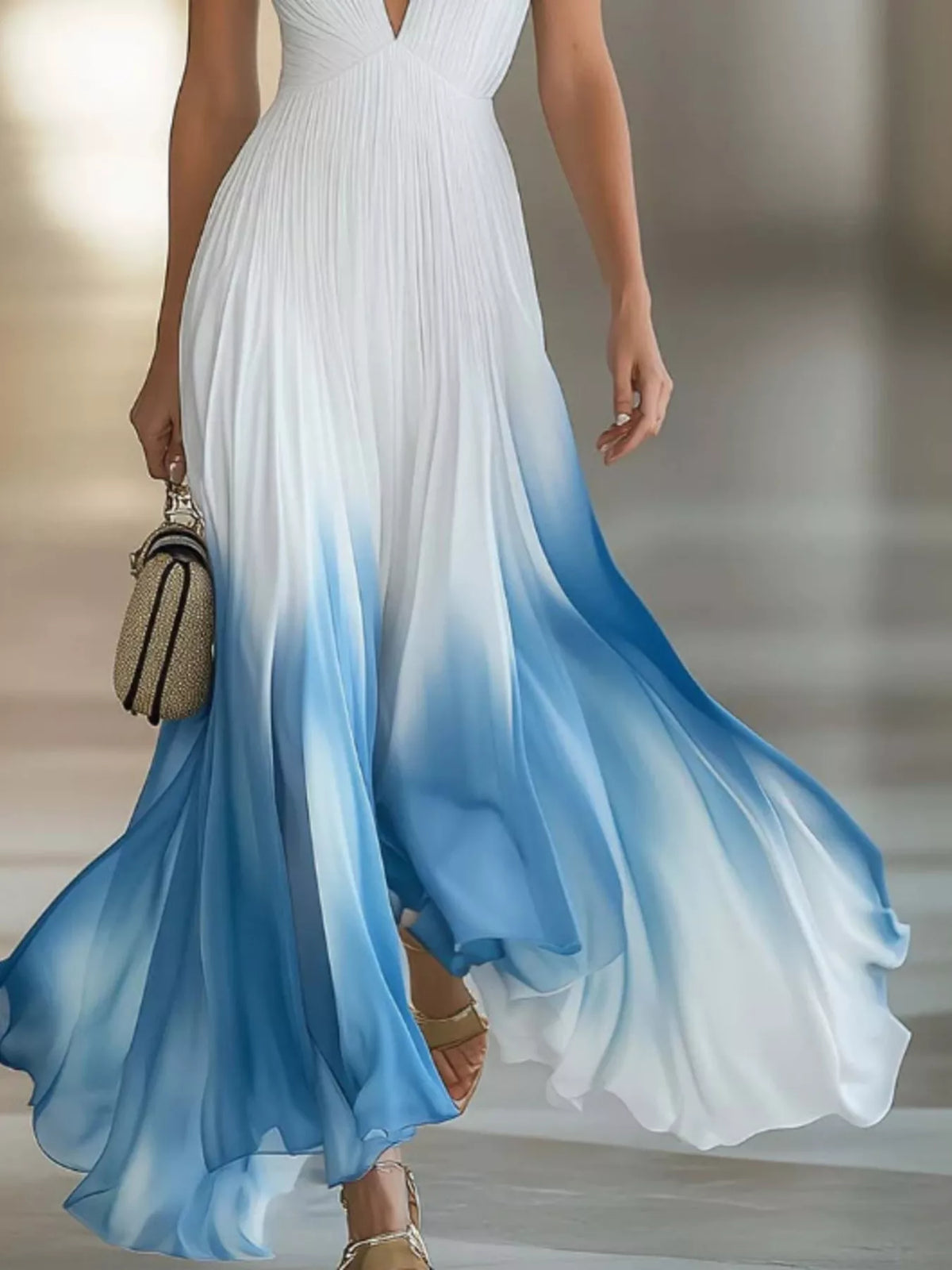 Gradient Deep V-Neck Maxi Dress