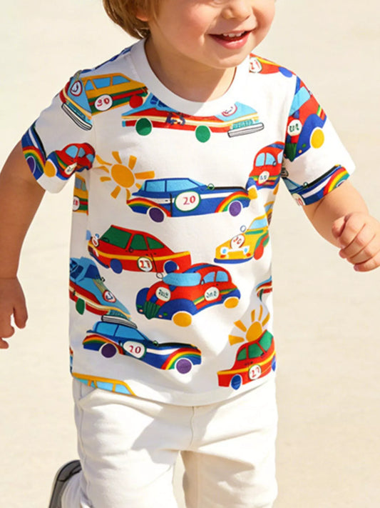 Children's Racing Car Print Crew Neck T-Shirt