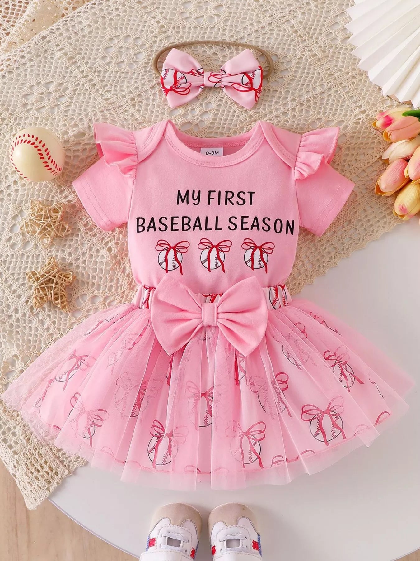 Children's Letter Graphic Bodysuit and Skirt Set with Headband