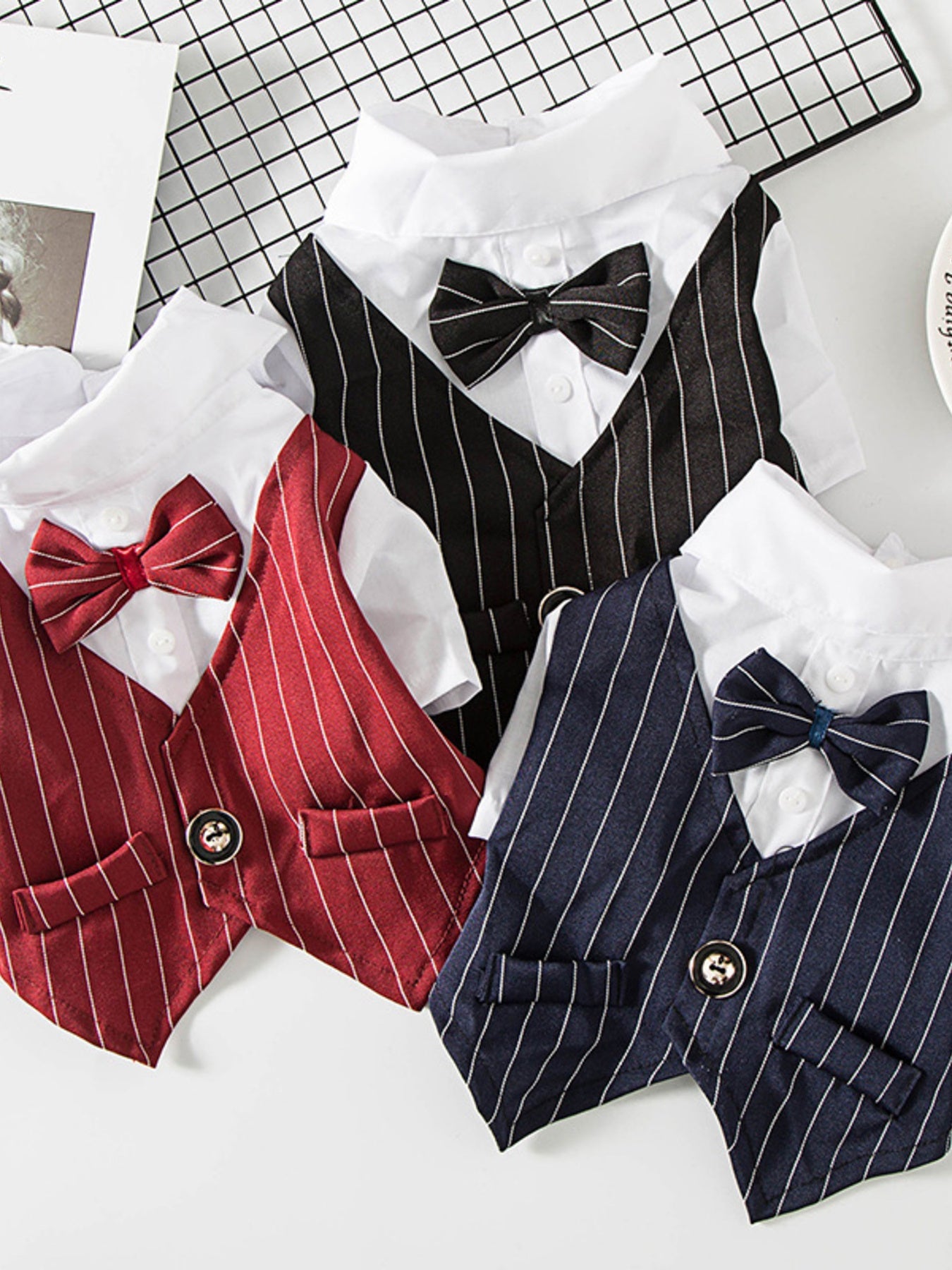 Striped Bow Tie Pet Blazer