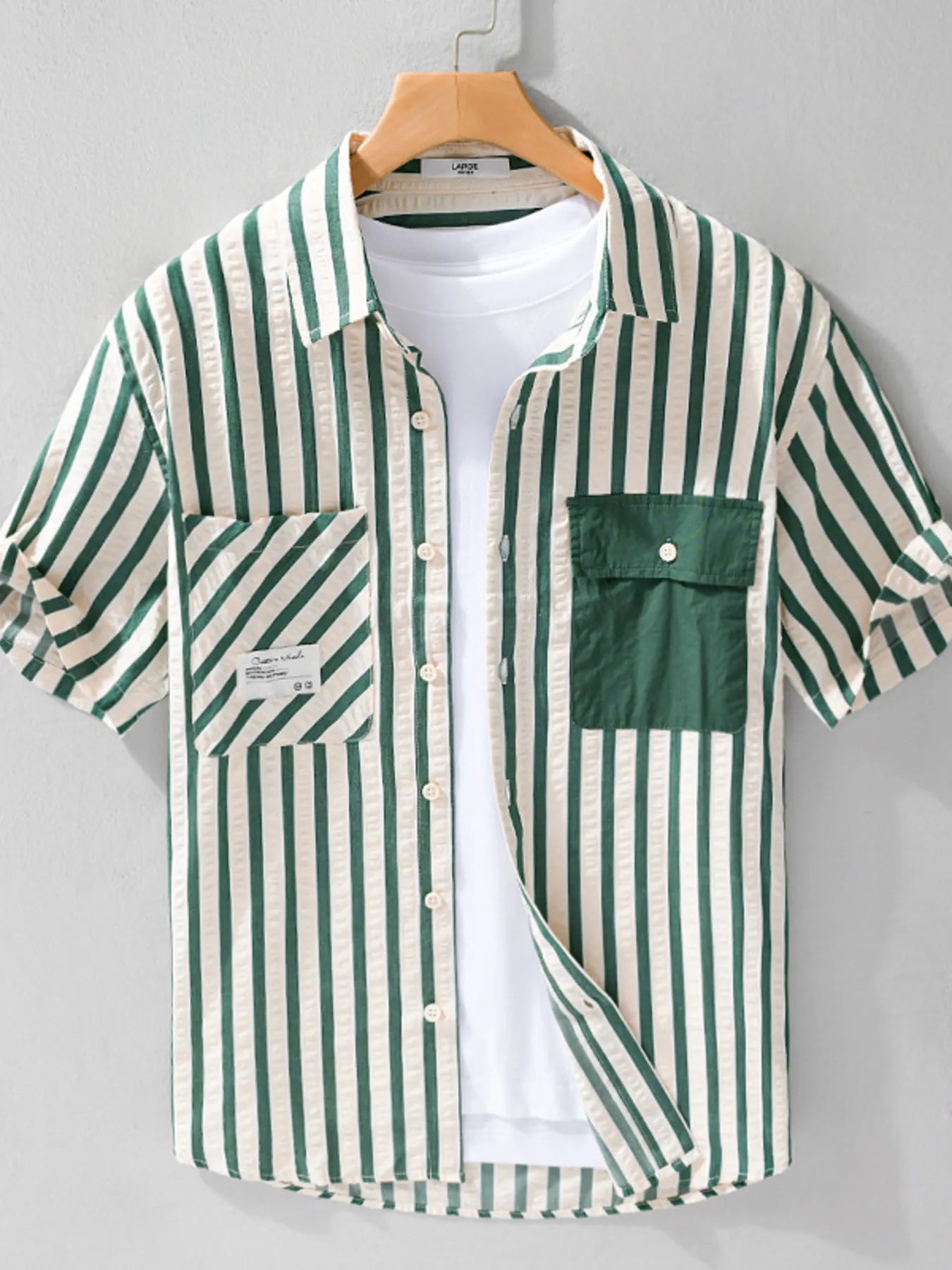 Men's Plus Size Striped Button Up Short Sleeve Shirt