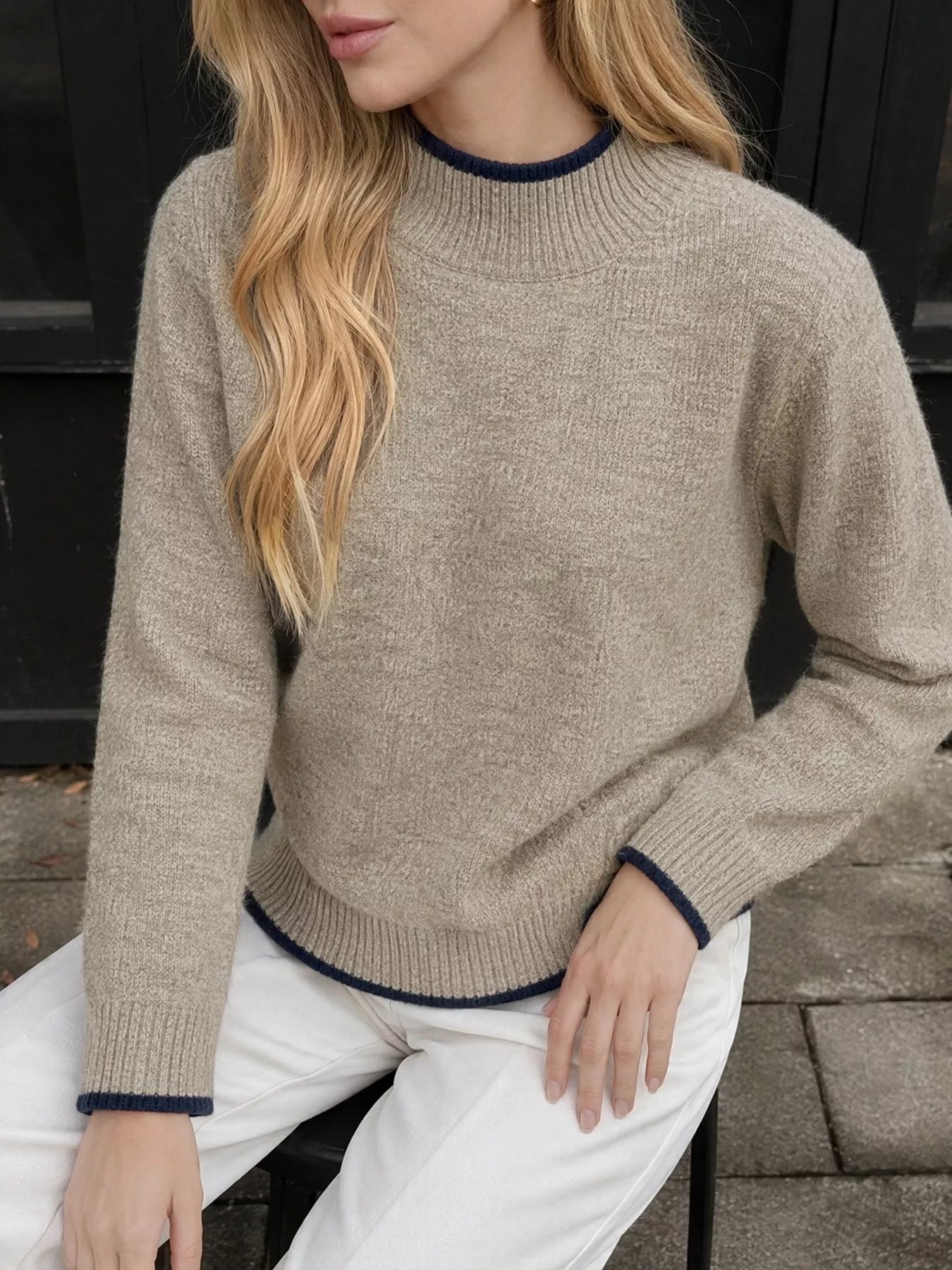 Cozy Mock Neck Sweater with Contrast Trim
