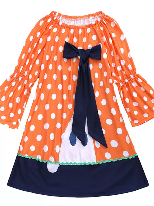 Children's Halloween Ghost Polka Dot Dress with Bow