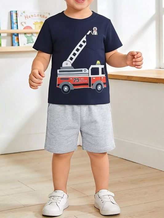 Children's Fire Truck Graphic Tee and Shorts Set