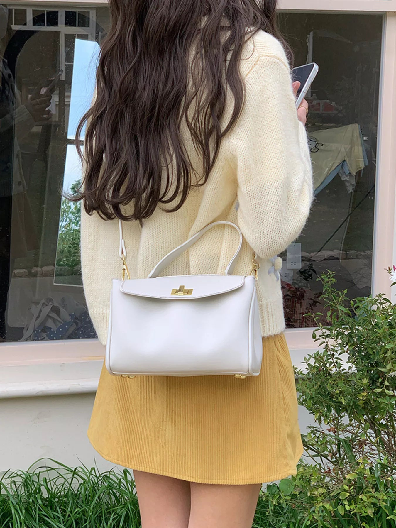 Golden Clasp Leather Crossbody Bag
