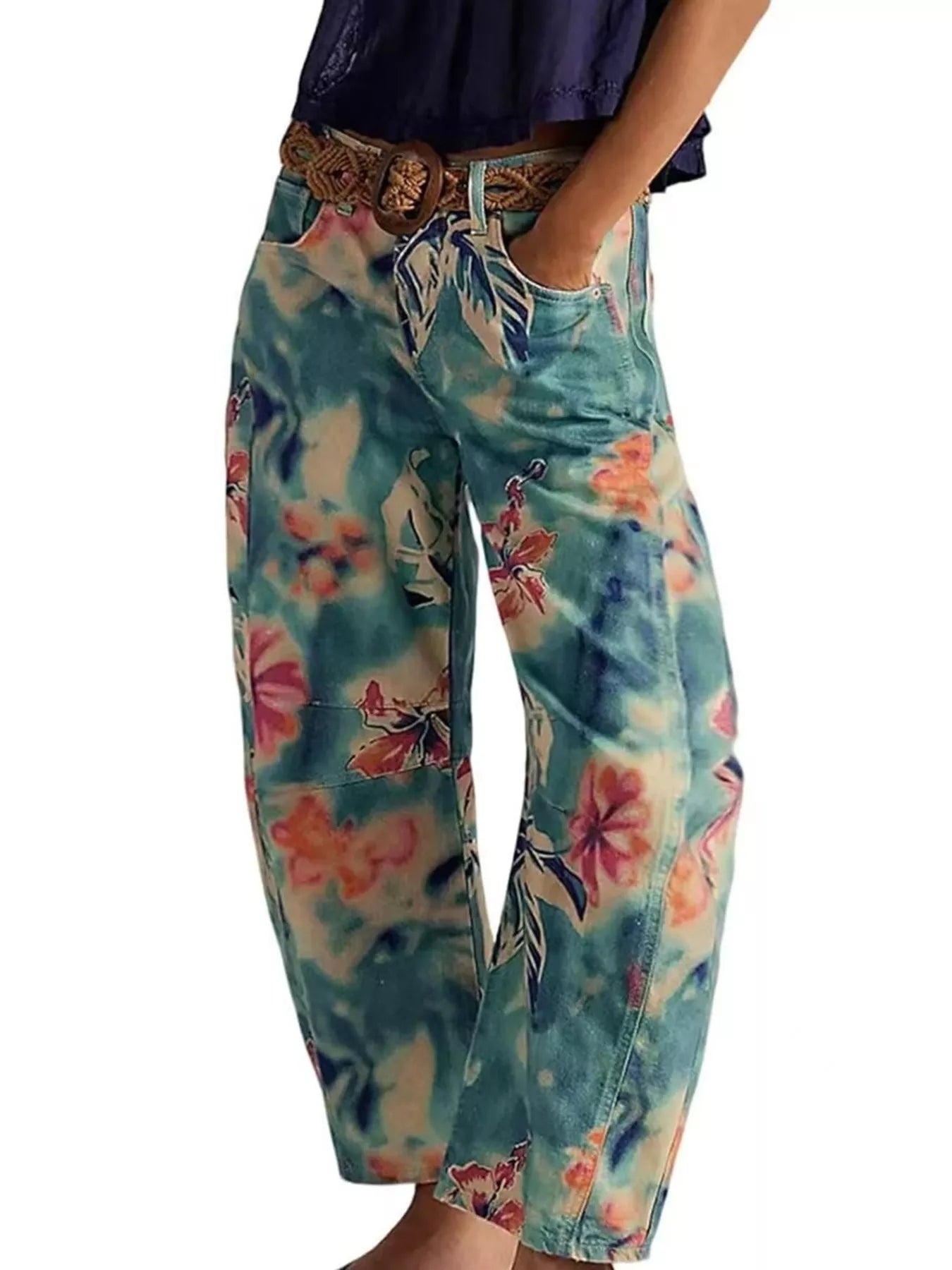 Printed Wide-Leg Jeans