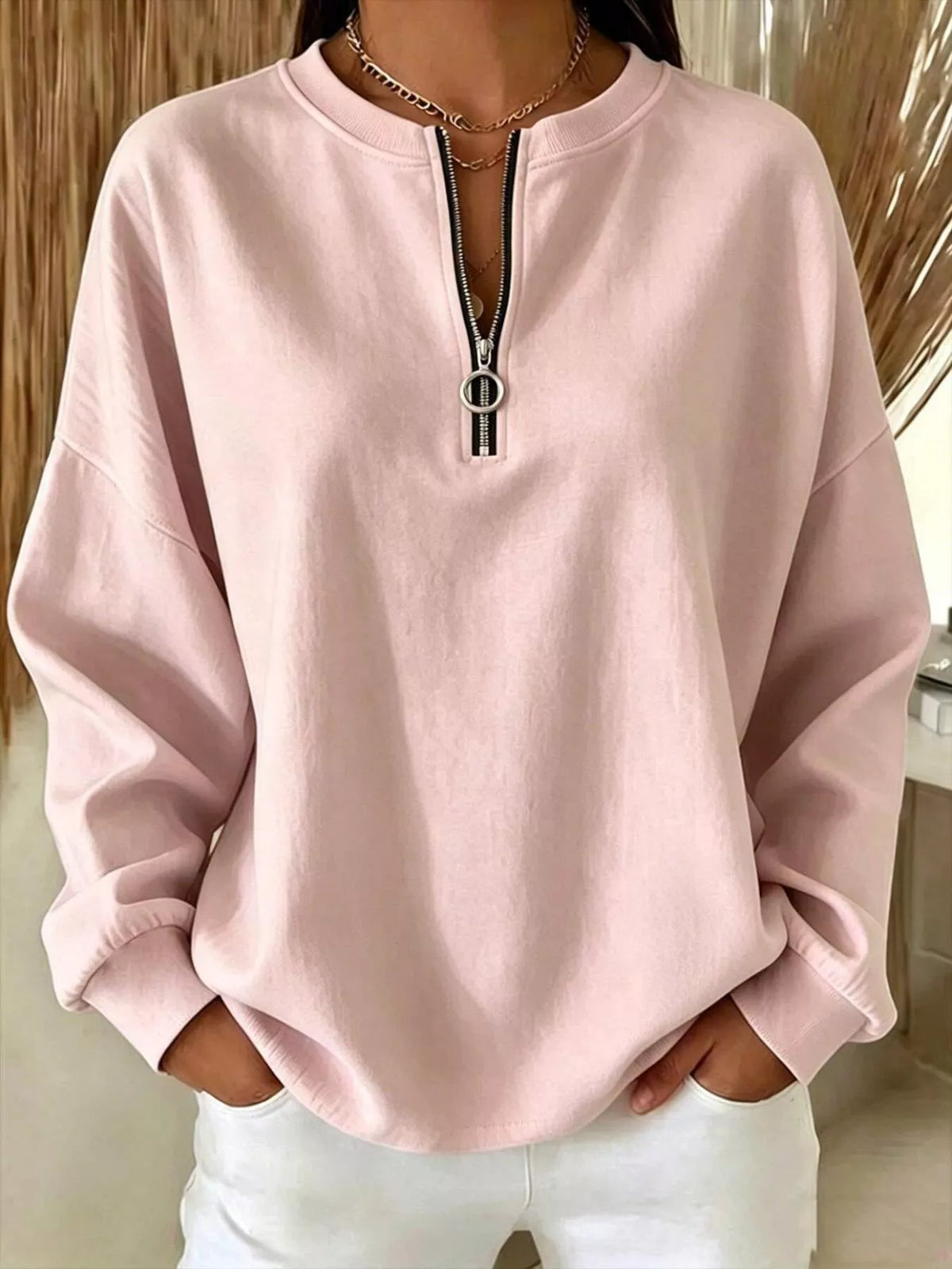 Quarter-Zip Dropped Shoulder Sweatshirt