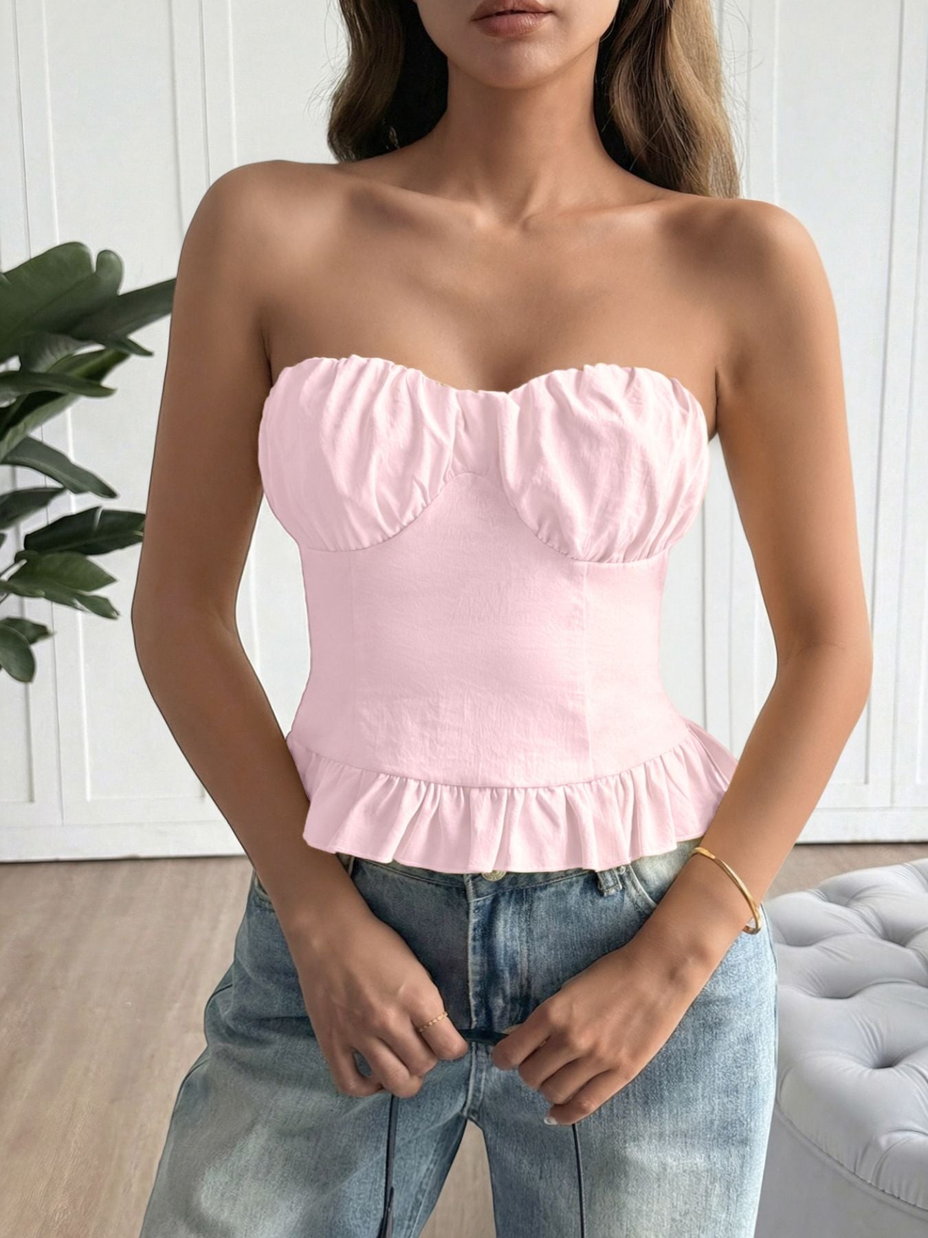 Ruffled Hem Tube Top