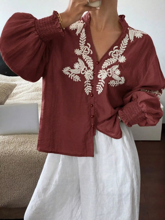 Embroidered Long Sleeve Blouse