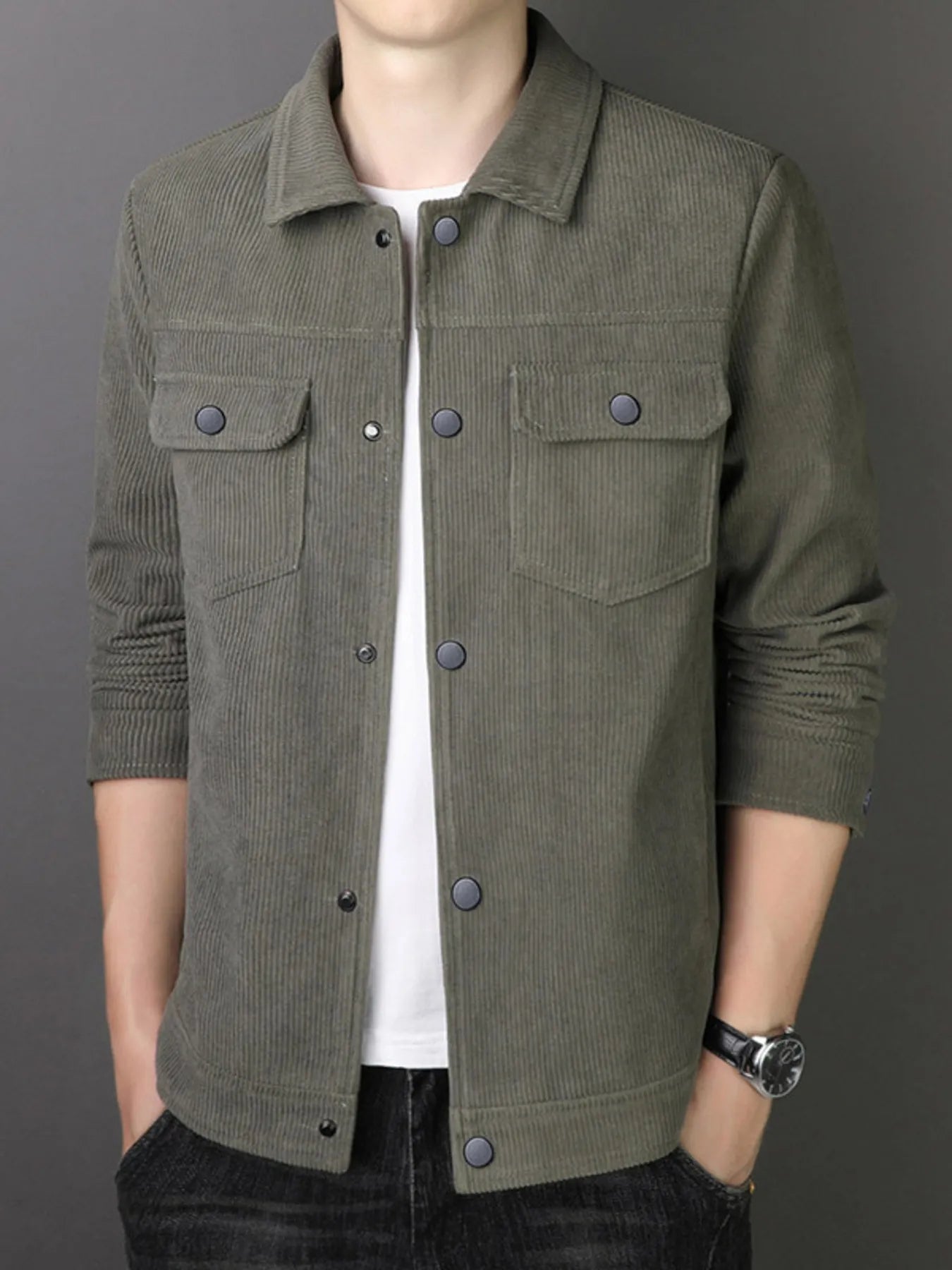 Men's Plus Size Casual Corduroy Button-Down Jacket
