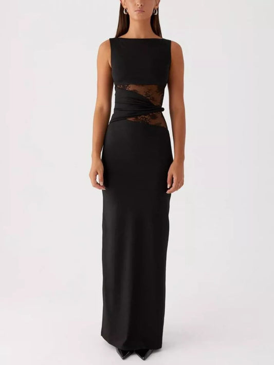 Lace Cutout Sleeveless Maxi Dress