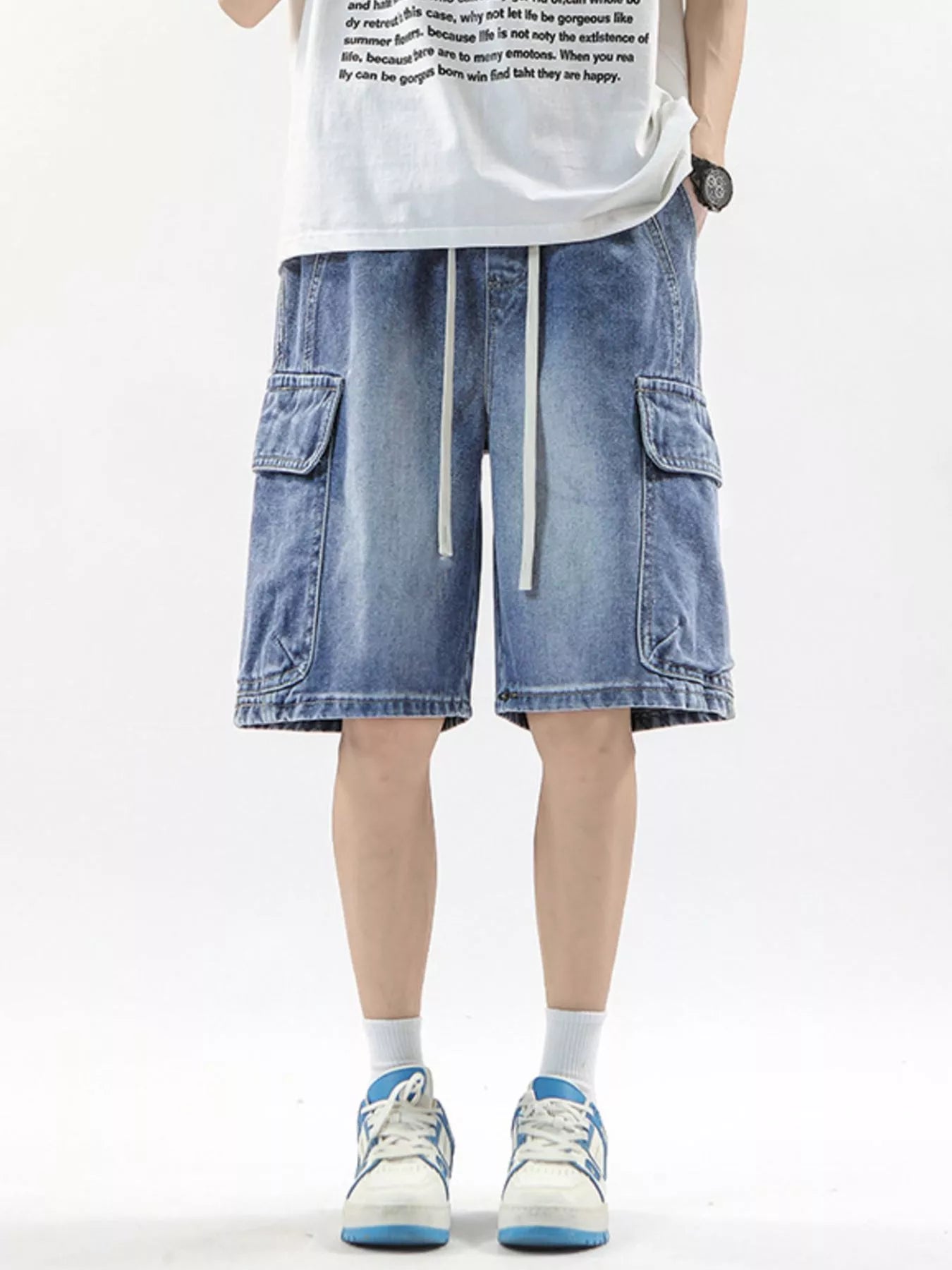 Men's Full Size Wash Drawstring Cargo Shorts Plus Size